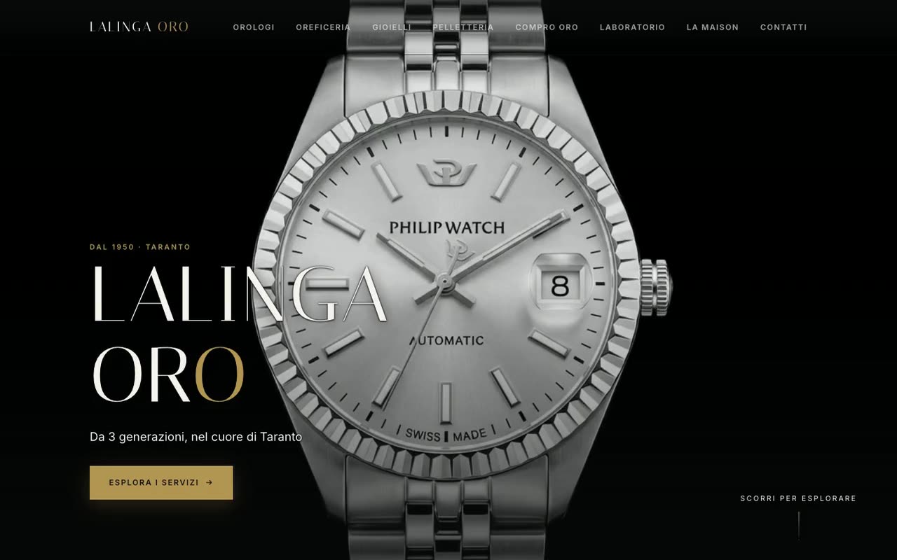 Homepage del sito realizzato per Lalinga Oro